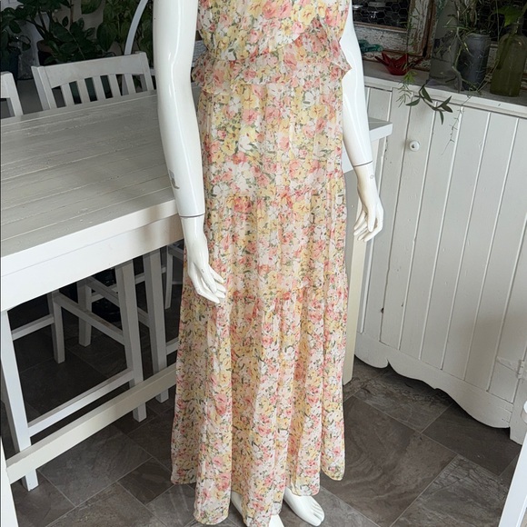 Suzy Shier sleeveless Pastel Floral Ruffle Maxi Dress NWOT XS - Picture 4 of 14